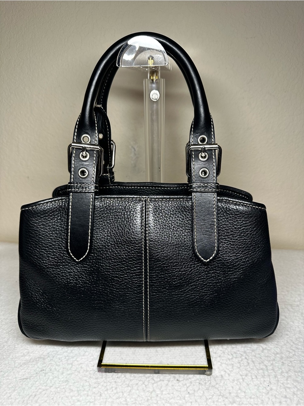 Dooney & Bourke Black Pebbled Leather Double Handle Satchel Bag